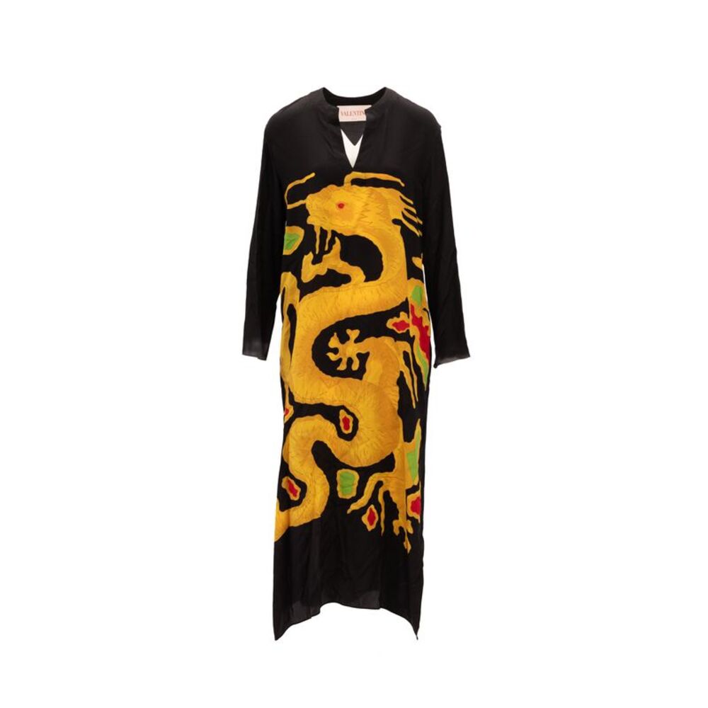 Valentino Garavani Dragon Embroidery Gown Dress in Black and Women's Yellow